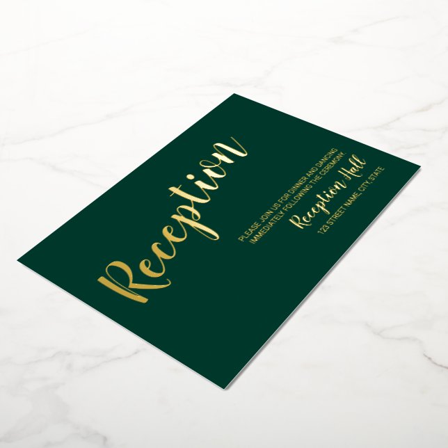 Modern Script Wedding Reception Emerald and Gold  (Rotated)