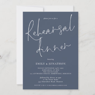 Modern Script Wedding Rehearsal Dinner Dusty Navy Invitation