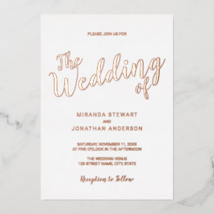 Modern Script Wedding Rose Gold Foil Invitation