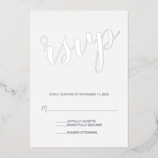 Modern Script Wedding RSVP Silver (Front)