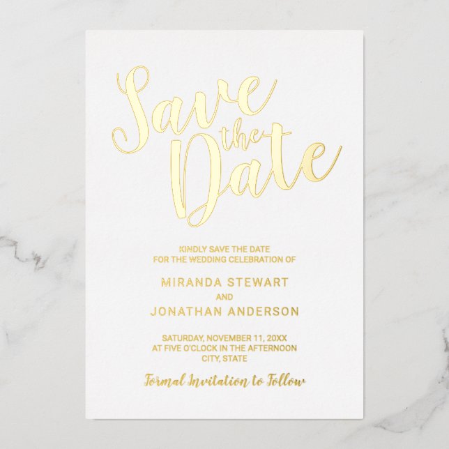 Modern Script Wedding Save the Date Gold (Front)