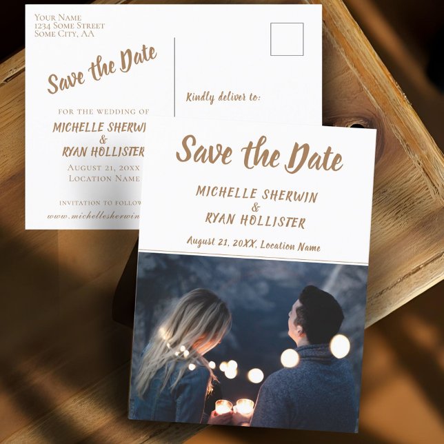 Modern Script Wedding Save the Date Photo Announcement Postcard (Creator Uploaded)