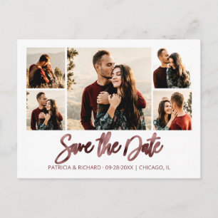 Modern Script Wedding Save The Date Photo Collage Postcard