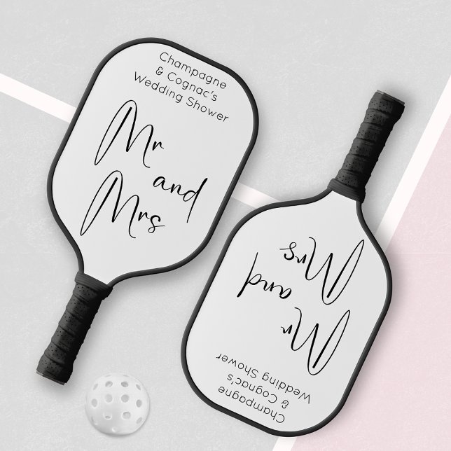 Modern Script Wedding Shower Mr and Mrs Pickleball Paddle (Creator Uploaded)