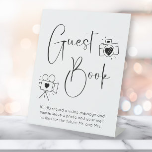 Modern Script Wedding Shower Photo Guest Book Pedestal Sign