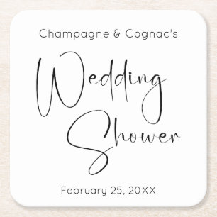 Modern Script Wedding Shower Square Paper Coaster