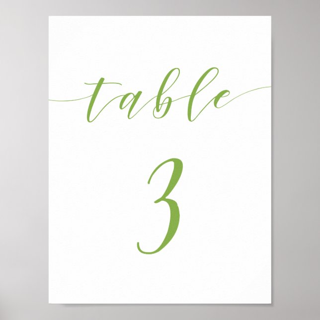 Modern script wedding table number 3 sign (Front)