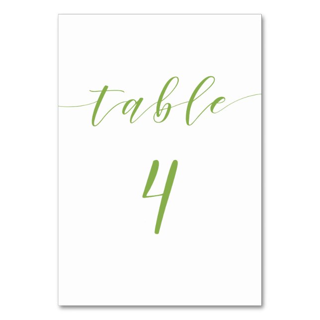 Modern script wedding table number card 4 (Front)