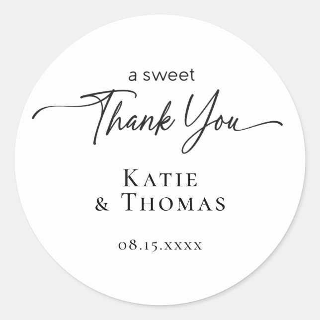 Modern Script Wedding Thank You Favour Sticker (Front)