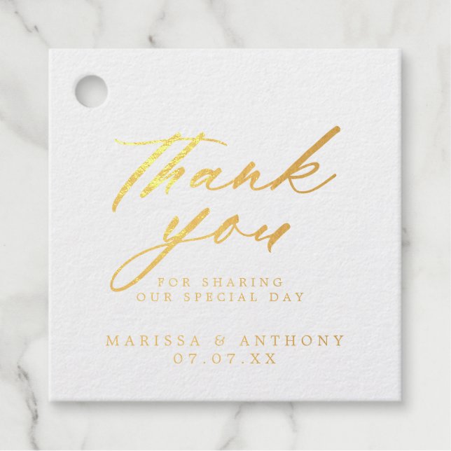Modern Script Wedding Thank You Foil Favour Tags (Front)