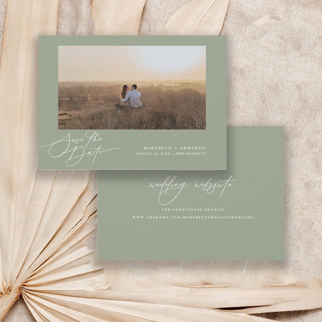 Modern Script Wedding Website Sage Photo  Save The Date (Creator Uploaded)