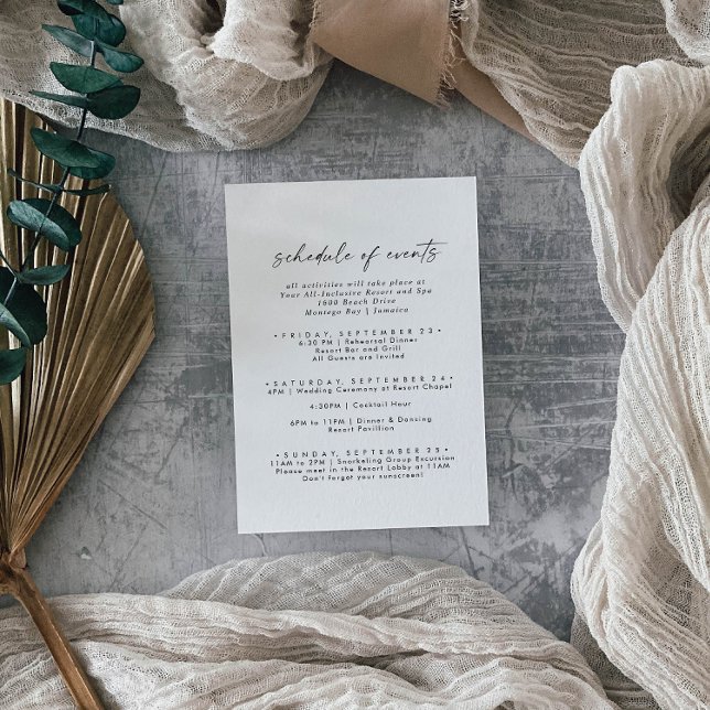 Modern Script Wedding Weekend Schedule of Events Enclosure Card (Creator Uploaded)
