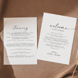 Modern Script Wedding Welcome Letter & Itinerary<br><div class="desc">These modern script wedding welcome letter & itinerary cards are perfect for a minimalist wedding. The simple black and white design features unique industrial lettering typography with modern boho style. Customizable in any colour. Keep the design minimal and elegant, as is, or personalize it by adding your own graphics and...</div>