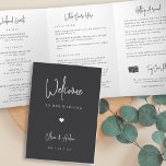 Modern Script Wedding Welcome Letter & Itinerary Tri-Fold Programme<br><div class="desc">Planning a destination wedding, or expecting lots of out of town guests? Share a welcome message for your wedding guests as well as an itinerary or schedule of the weekend's events, with this simple and elegant modern design featuring handwritten script accents. Personalize the inside with a personal welcome message and...</div>