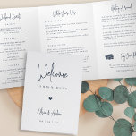 Modern Script Wedding Welcome Letter & Itinerary Tri-Fold Programme<br><div class="desc">Planning a destination wedding, or expecting lots of out of town guests? Share a welcome message for your wedding guests as well as an itinerary or schedule of the weekend's events, with this simple and elegant modern design featuring handwritten script accents. Personalize the inside with a personal welcome message and...</div>
