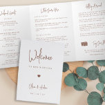 Modern Script Wedding Welcome Letter & Itinerary Tri-Fold Programme<br><div class="desc">Planning a destination wedding, or expecting lots of out of town guests? Share a welcome message for your wedding guests as well as an itinerary or schedule of the weekend's events, with this simple and elegant modern design featuring handwritten script accents. Personalize the inside with a personal welcome message and...</div>