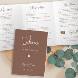 Modern Script Wedding Welcome Letter & Itinerary Tri-Fold Programme<br><div class="desc">Planning a destination wedding, or expecting lots of out of town guests? Share a welcome message for your wedding guests as well as an itinerary or schedule of the weekend's events, with this simple and elegant modern design featuring handwritten script accents. Personalize the inside with a personal welcome message and...</div>