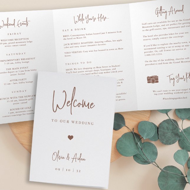 Modern Script Wedding Welcome Letter & Itinerary Tri-Fold Programme (Creator Uploaded)
