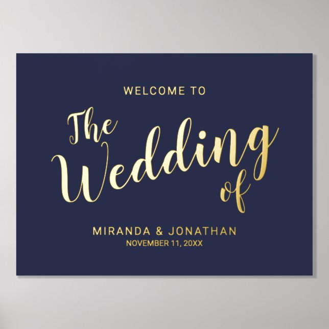 Modern Script Wedding Welcome Navy and Gold Foil Prints (Front)