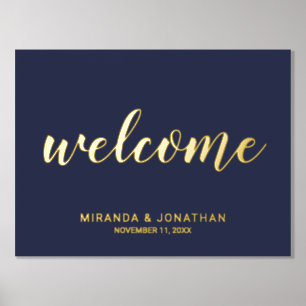 Modern Script Wedding Welcome Navy and  Gold Foil Prints
