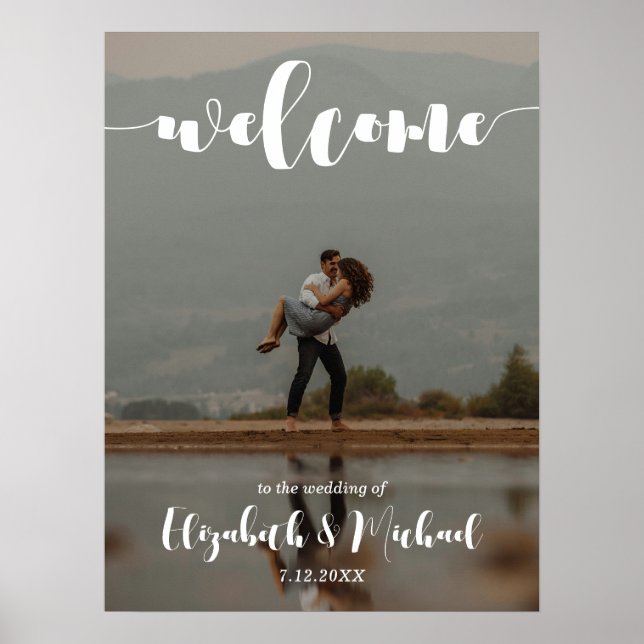 Modern Script Wedding Welcome Photo Poster (Front)