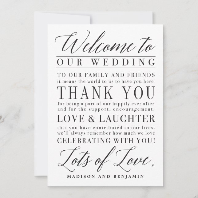 Modern Script Wedding Welcome Thank You Letter Card (Front)