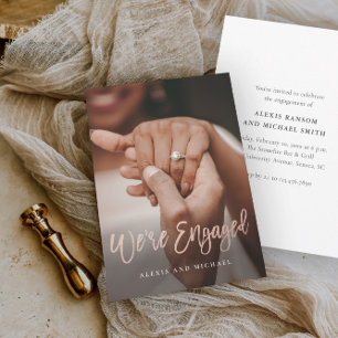 Modern Script We're Engaged Photo Engagement Party Invitation