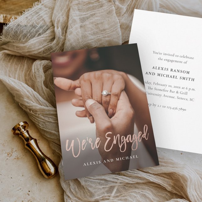 Modern Script We're Engaged Photo Engagement Party Invitation (Creator Uploaded)