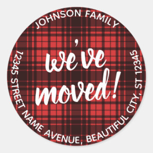 Modern Script We've Moved Red Plaid Address Label