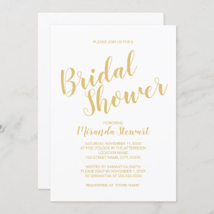 Modern Script White and Gold Bridal Shower Invitation
