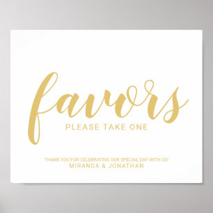 Modern Script White and Gold Wedding Favors Sign