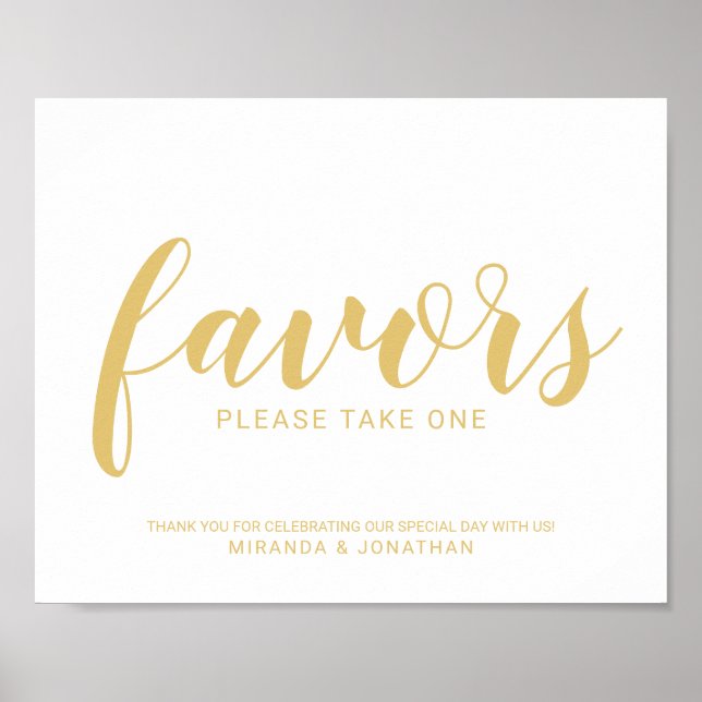 Modern Script White and Gold Wedding Favors Sign (Front)