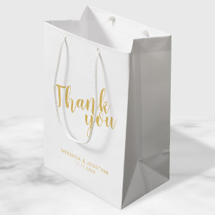 Modern Script White and Gold Wedding Favour Medium Gift Bag