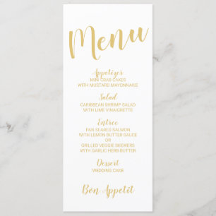 Modern Script White and Gold Wedding Menu