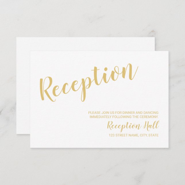 Modern Script White and Gold Wedding Reception Invitation (Front/Back)