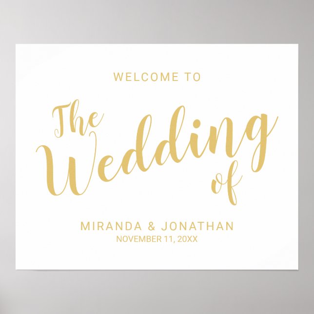 Modern Script White and Gold Wedding Welcome Sign (Front)