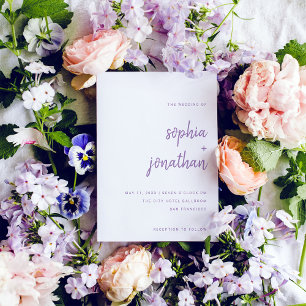 Modern Script   White and Lavender Wedding Invitation