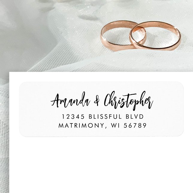 Modern Script White Black Wedding Return Address (Creator Uploaded)