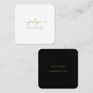 Modern Script White Gold Black Personalized Name Square Business Card