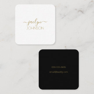 Modern Script White Gold Black Personalized Name Square Business Card