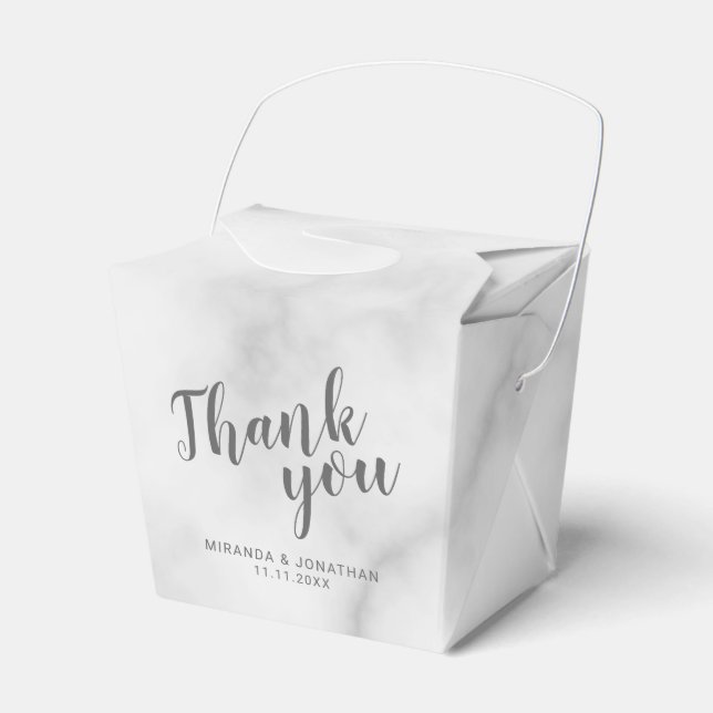 Modern Script White Marble Wedding Favor Box (Front Side)