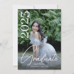 Modern Script White Photo Graduation Invitation