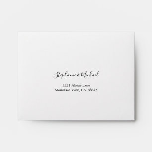 Modern Script White Wedding Return Address RSVP Envelope