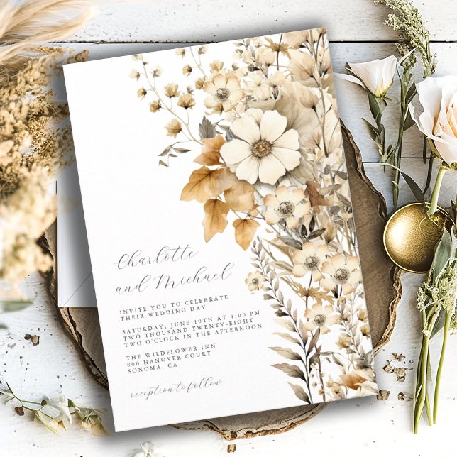 Modern Script Wildflower Wedding Invitation (Creator Uploaded)