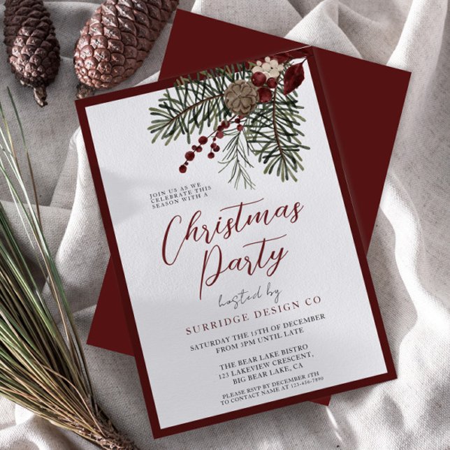 Modern Script Winter Berries Christmas Party  Invitation (Creator Uploaded)