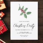 Modern Script Winter Holly Berries Christmas Party Invitation<br><div class="desc">Invite family and friends to your Christmas party with this modern and simple festive invitation.
It is decorated with watercolor green holly,  red berries,  and stylish script typography.
Easily customizable.
Original Watercolour © Michele Davies.</div>