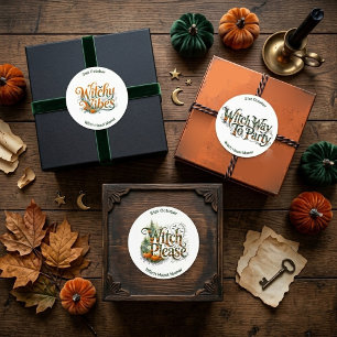 Modern Script Witch Party Orange Pumpkin Botanical
