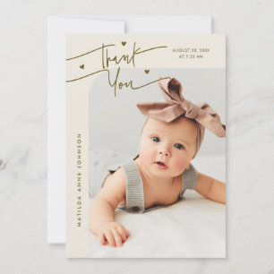 Modern Script with Heart Cream Photo Birth Announcement
