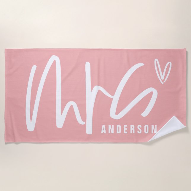 Modern script writing MRS honeymoon wedding gift Beach Towel (Front)