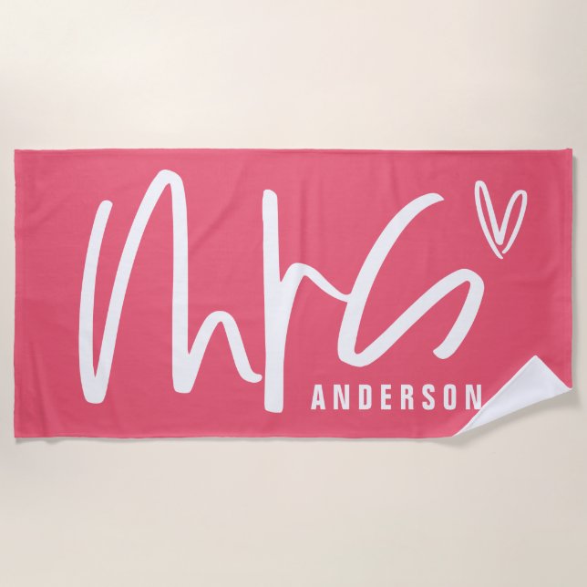 Modern script writing MRS honeymoon wedding gift Beach Towel (Front)